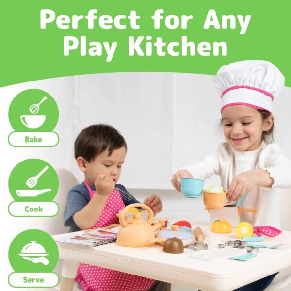 Kids Cooking and Baking Chef Set with Sliceable Play Food - Pretend Play Toddler Kitchen Toys - Kid Chef Apron, Fruit, Veggies, Hat & Utensils Kids Toy (Chef Set with Play Food) - Image 6