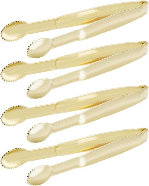 Mini Serving Tongs 5 Inches Appetizer Tongs, Set of 4 (Gold)