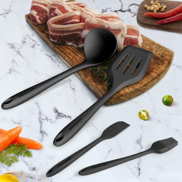 Kitchen Utensil Set - 11 Cooking Utensils - Colorful Silicone Kitchen Utensils - Nonstick Cookware with Spatula Set - Colored Best Kitchen Tools Kitchen Gadgets (Black) - Image 4