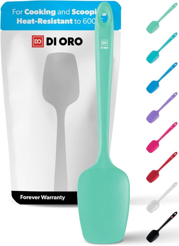 DI ORO Silicone Spoon Spatula - Forever Warranty - 600°F Heat-Resistant Large Silicone Spoonula Scraper - BPA Free Nonstick Cookware Safe Rubber Kitchen Utensil for Baking, Cooking, & Mixing (Mint)