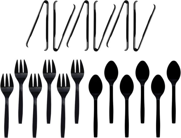 Party Essentials Plastic Serving Utensils for Party Buffet Kit, Black, Spoons/Forks/Tongs, 18-Piece