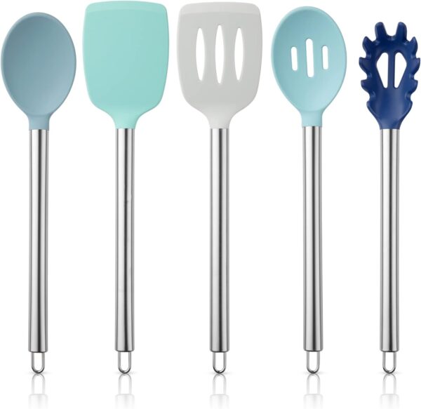 COOK WITH COLOR Silicone Cooking Utensils, Kitchen Utensil Set, Easy to Clean Silicone Kitchen Utensils, Cooking Utensils for Nonstick Cookware, Kitchen Gadgets Set, 5 Pieces, Blue Ombre