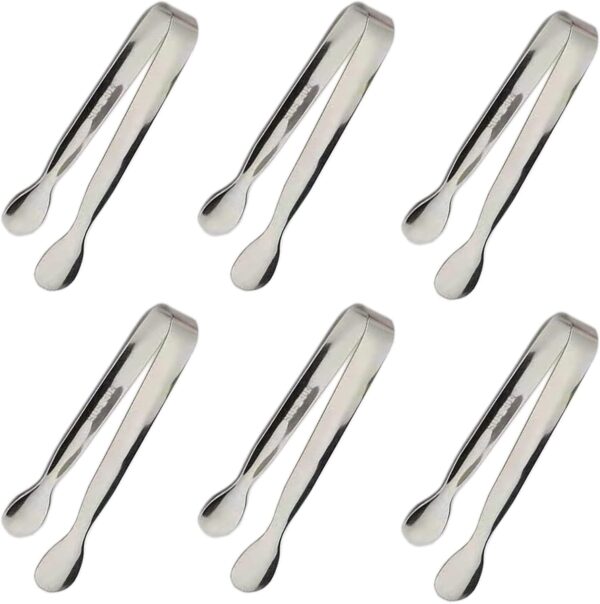 6PCS Ice Tongs Mini Sugar Tongs 4.25Inch Stainless Steel Small Serving Tongs, Small Kitchen Tiny Tongs for Appetizers,Tea Party, Coffee Bar, Desserts by Sunenlyst (Silver)