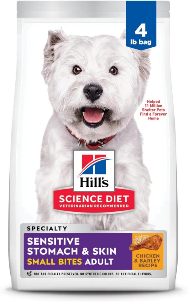 Hill's Science Diet Sensitive Stomach & Skin, Adult 1-6, Stomach & Skin Sensitivity Support, Small Kibble, Dry Dog Food, Chicken Recipe, 4 lb Bag