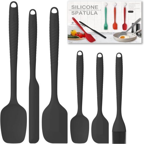 Permanent Warranty Silicone Spatula Set of 6 Heat Resistant 600 Food Scraper for Baking Cooking Mixing Scraping Nonstick Cookware Kitchen Utensils (Black)