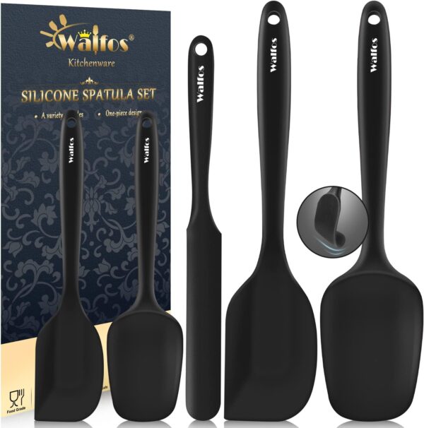 Walfos Silicone Spatula Set of 5 - (600°F) High Heat Resistant Kitchen Scraper Spatulas, One-Pieces Seamless Design, Perfect for Cooking Mixing & Baking - BPA Free and Dishwasher Safe,black