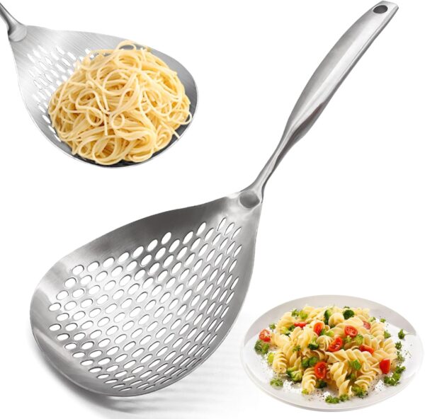 KAYCROWN Skimmer Slotted Spoon, 304 Stainless Steel Skimmer Ladle Skimmer Spoon Spider Strainer for Cooking and Frying, Pasta Strainer Spoon Frying Spoon Kitchen Cooking Colander Spoon 15x5.7