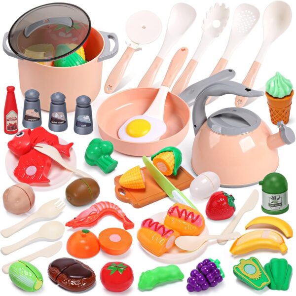 CUTE STONE Kids Kitchen Accessories Set, Play Food Sets for Kids Kitchen, Kids Cooking Sets with Play Pots and Pans, Utensils Cookware Toys, Kids Kitchen Playset, Play Kitchen Toy for Girls Boys