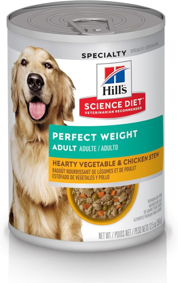 Hill's Science Diet Perfect Weight, Adult 1-6, Weight Management Support, Wet Dog Food, Chicken & Vegetables Stew, 12.5 oz Can, Case of 12