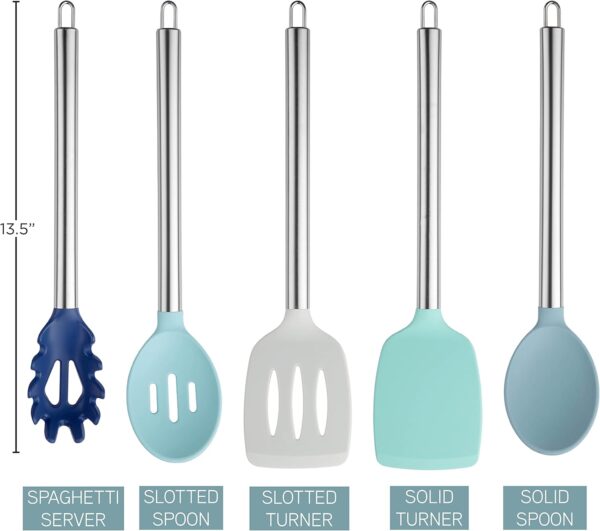 COOK WITH COLOR Silicone Cooking Utensils, Kitchen Utensil Set, Easy to Clean Silicone Kitchen Utensils, Cooking Utensils for Nonstick Cookware, Kitchen Gadgets Set, 5 Pieces, Blue Ombre - Image 6