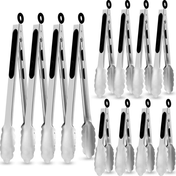 12 Pack Stainless Steel Kitchen Tongs 7/9/12 Inches Food Serving Tong Kitchen Cooking Tongs High Heat Resistant Tongs for Cooking Non Stick Locking Kitchen Tong Food Tongs for Grill Salad Frying BBQ