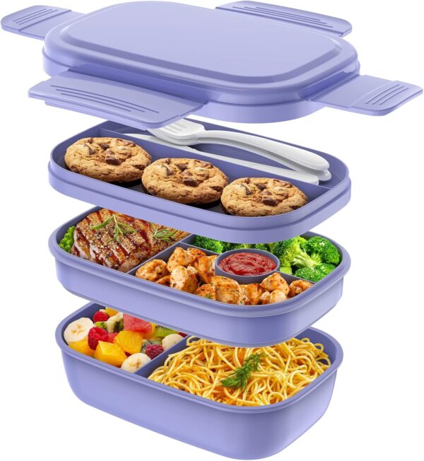 Stackable Bento Box for Adult Kids, Large Capacity 1900ml , Leak-Proof Lunchbox Containers with Utensil Set for Dining Out, Work, Picnic, School