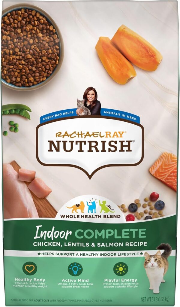 Nutrish Rachael Ray Indoor Complete Premium Natural Dry Cat Food, Chicken with Lentils & Salmon Recipe, 3 Pounds