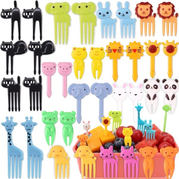 Animal Food Picks for Kids - 55 Pcs Cute Cartoon Fruit Toothpicks for Bento Box, Lunch, Snacks - BPA-Free, Reusable, Fun Kids Food Picks