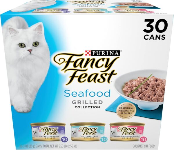 Purina Fancy Feast Grilled Wet Cat Food Seafood Collection in Wet Cat Food Variety Pack - (Pack of 30) 3 oz. Cans