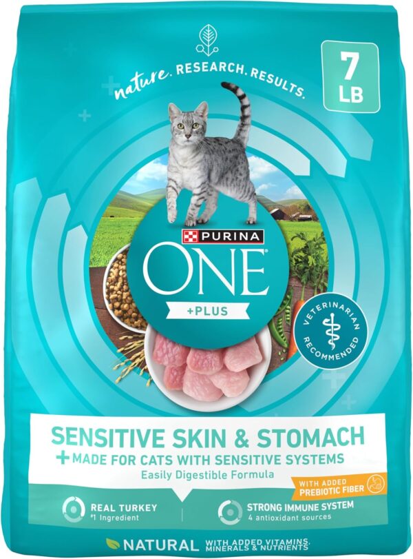 Purina ONE Sensitive Stomach, Sensitive Skin, Natural Dry Cat Food, +Plus Sensitive Skin and Stomach Formula - 7 lb. Bag