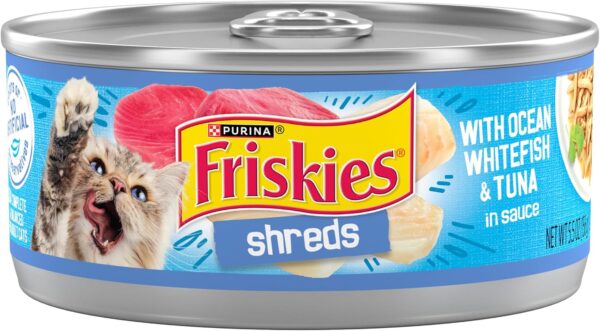 Purina Friskies Shreds With Ocean Whitefish and Tuna in Sauce Wet Cat Food - (Pack of 24) 5.5 oz. Cans