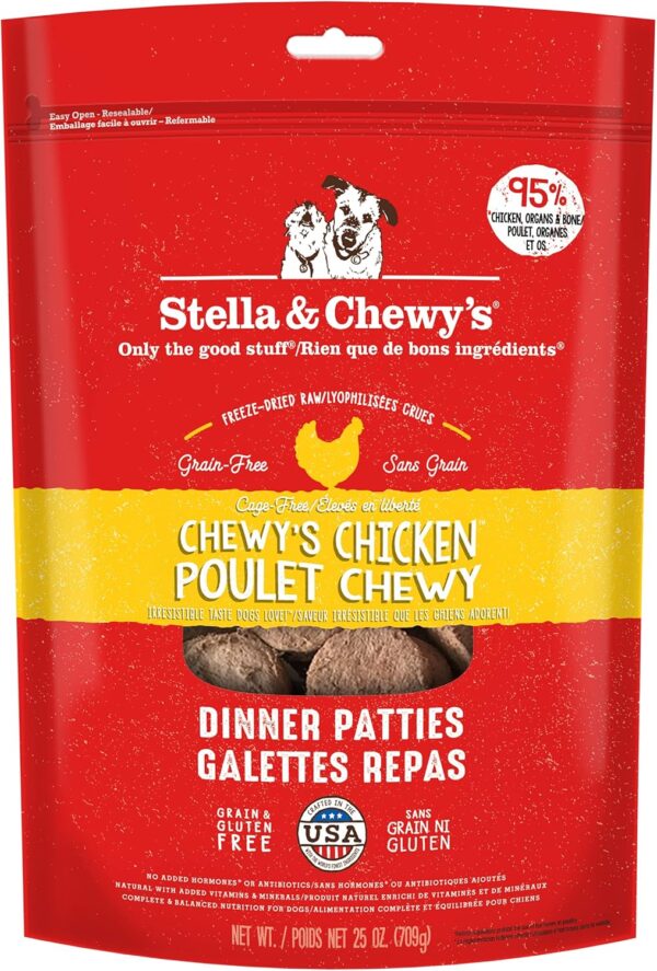 Stella & Chewy's Freeze Dried Raw Dinner Patties – Grain Free Dog Food, Protein Rich Chewy’s Chicken Recipe – 25 oz Bag