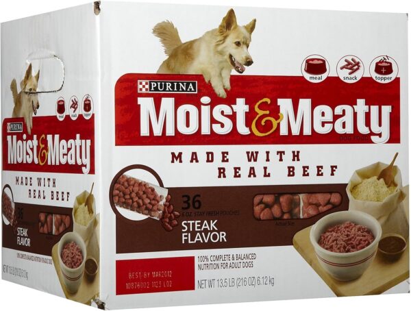 Purina Moist and Meaty Steak Flavor Soft Dog Food Pouches - 36 ct. Pouch