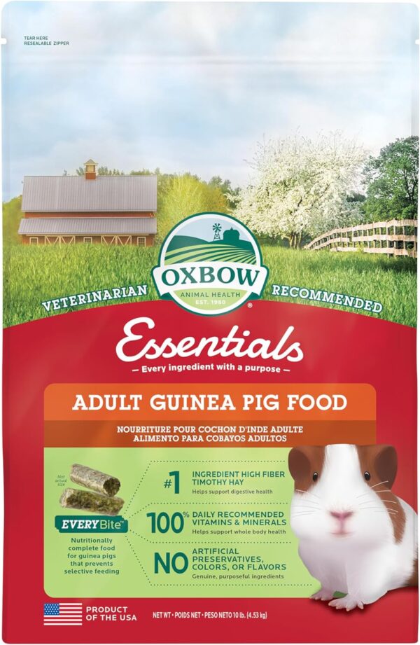 Oxbow Essentials Adult Guinea Pig Food - All Natural Adult Guinea Pig Pellets - No Seeds, Fruits, or Artificial Ingredients- Made in the USA -Veterinarian Recommended- 10 lb.(Packaging May vary)