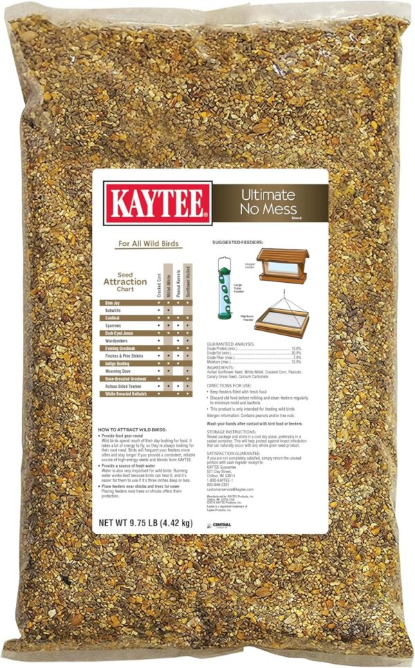 Kaytee Wild Bird Ultimate No Mess Wild Bird Food Seed For Cardinals, Finches, Chickadees, Nuthatches, Woodpeckers, Grosbeaks, Juncos and Other Colorful Songbirds, 9.75 Pound