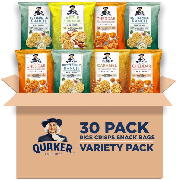 Quaker Rice Crisps, Gluten Free, 4 Flavor Sweet and Savory Variety Mix, Single Serve, 30 count